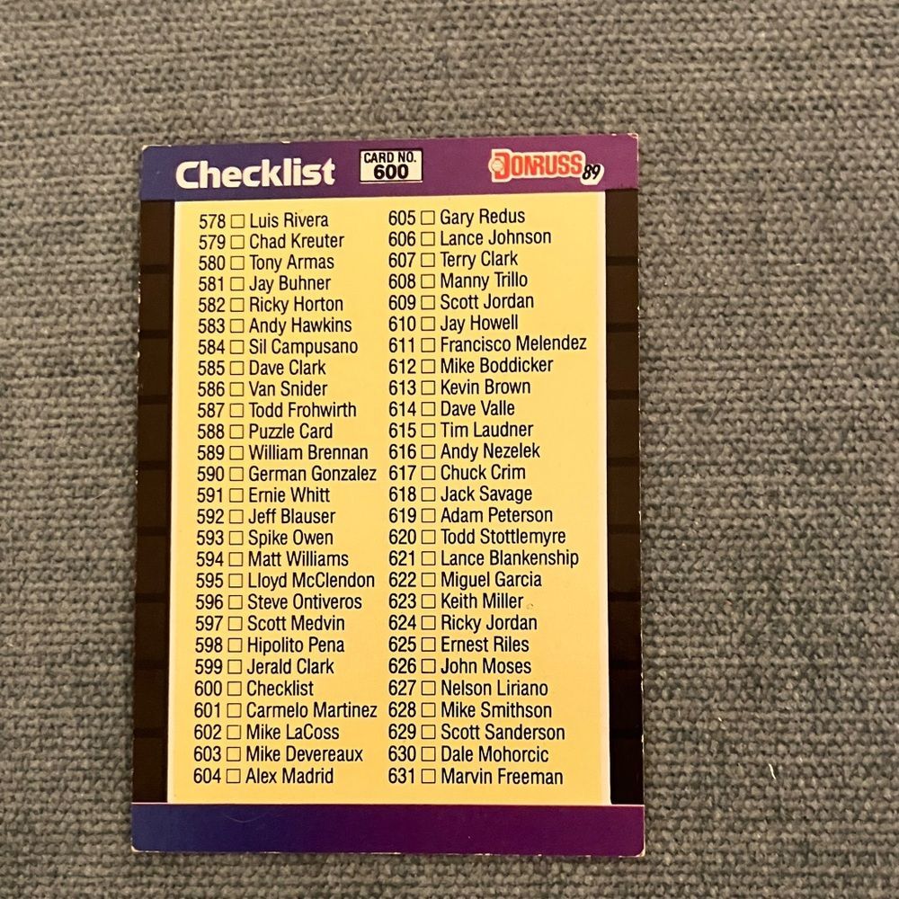 1989 Donruss Checklist Baseball Card Trading Card